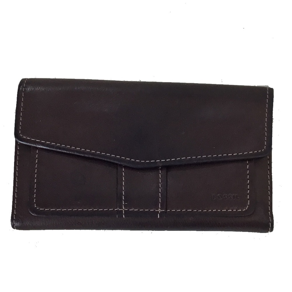 FOSSIL large leather check wallet bifold